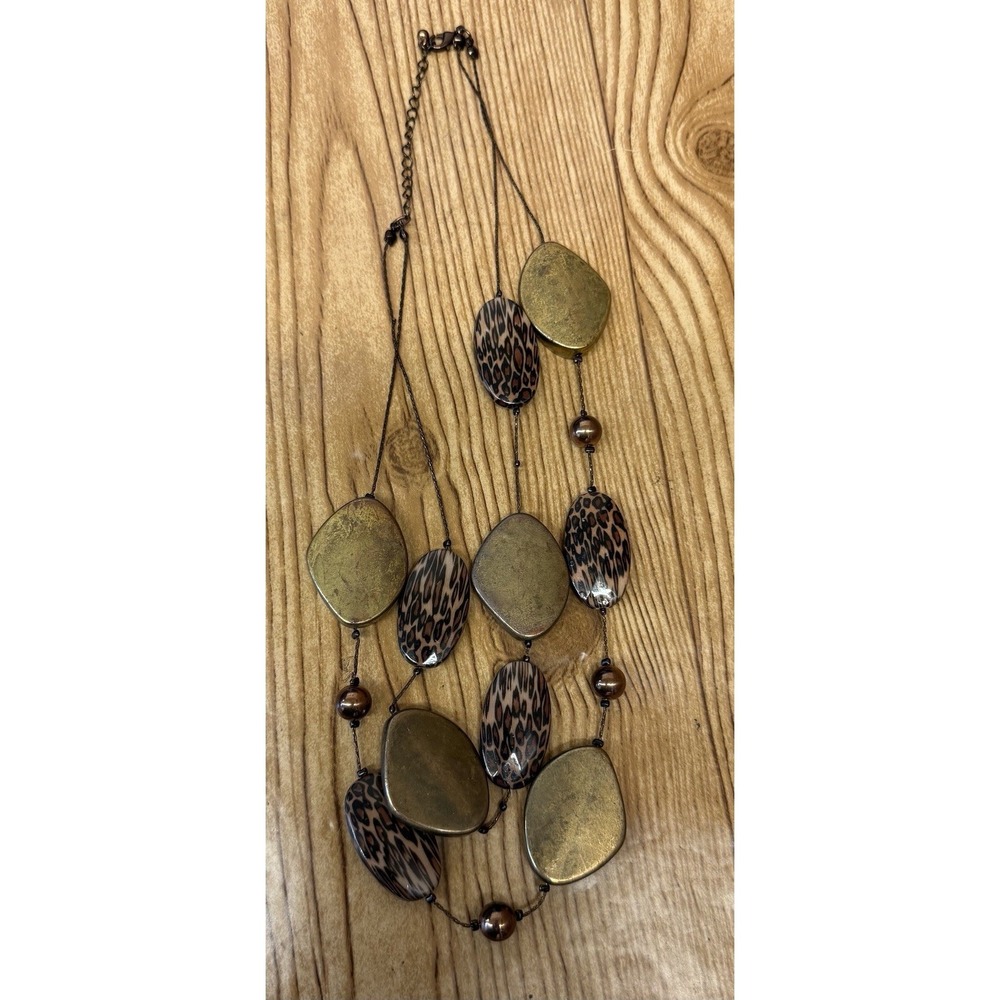 Leopard Print Beads Beaded Necklace Gold Charm‎ Pendant Triple Layer